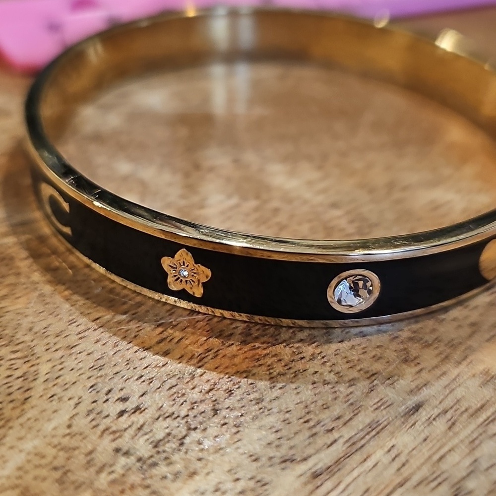 Coach Black Enamel And Rhinestone Gold Toned Braclet - Picture 7 of 7